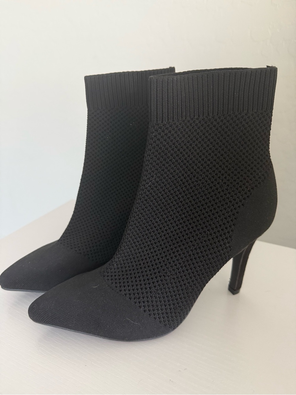 MIA Black Knit Sock Ankle Booties with Pointed Toe and Slim Heel